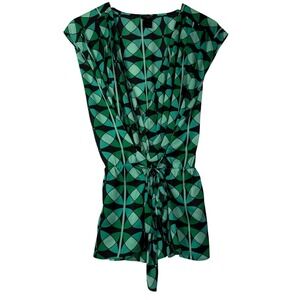 Ann Taylor Womens Size Large Geometric Tie‎ Waist Blouse Office Workwear Chic